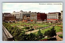 Manchester-England, Piccadilly Gardens, Fountains, Flower beds, Vintage Postcard picture
