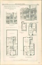 Antique Architects Print Village social club design Building News 1887 Loidis picture
