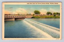 Wichita KS-Kansas, Little River Dam Avenue Bridge, Vintage c1942 Postcard picture