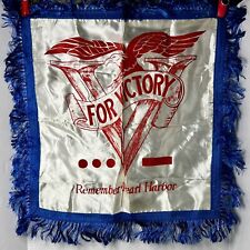 WWII Satin For Victory Remember Pearl Harbor Fringed Pillow Cover - Vintage picture