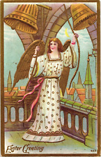1911 Angel Gold Wings Ringing Church Bells EASTER GREETING Embossed Postcard picture