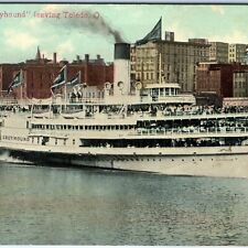 c1910s Toledo, OH Greyhound Steamer Steam Ship Litho Photo Postcard Downtown A82 picture