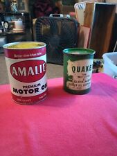 Vintage Original Amalie And Quaker Motor Oil Can Advertising Gas Oil Man Cave.🔥 picture