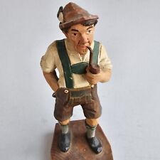 Vintage Carved Wood German Man Smoking Pipe Figurine picture