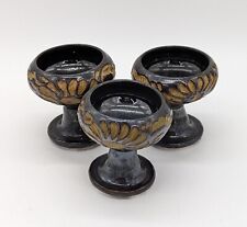 Vintage Studio Art Pottery Ceramic Etched Flowers Tea Light Candle Holders 2.5