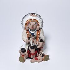 VINTAGE Native American Miniature Figurine Chief Sitting Storyteller 6 Children picture