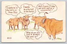 Postcard Comic Card 4 Four Bulls KromeKolor 1c Postage Due marking c 1952 picture