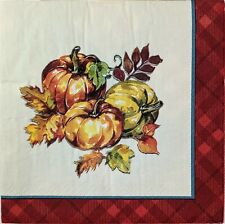 TWO Individual Paper Lunch Decoupage Napkins - 1707 Plaid Fall Pumpkins picture