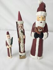 3 Vintage Carved Santa Holiday Home Decor Wood Santa's 1989-1996-1997 picture