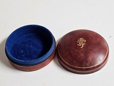 Vintage ITALIAN LEATHER Watch JEWELRY Box Gold Lion Embossed 3.5in BLUE Brevetto picture