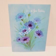 Vtg Heartland Classic Blue floral Cornflower Button Birthday Greeting Card CL picture