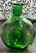 Vintage Donut RUFFLED VASE Decanter Green GLASS  8
