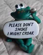 Vintage Green Ceramic Frog Figurine with Cigar  'Don't Smoke I Might Croak' Sign picture
