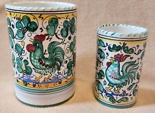 2 Deruta Hand-Painted Orvieto Green Rooster Cannisters picture