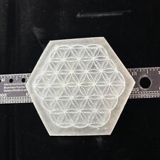 4” Hexagonal Selenite Charging Plate/grid With Flower Of Life picture