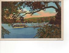 Wisconsin Lake Geneva Fontana Beach Excursion Steamer 1946 Vintage Postcard E21 picture