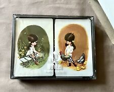 Vintage ~ Stardust Playing Cards ~ “Big Eyes Mod Girl w Chickens”~ NEW Set of 2 picture