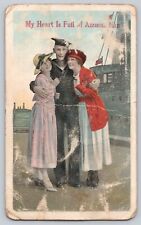 Postcard Military Navy Sailor With Women 