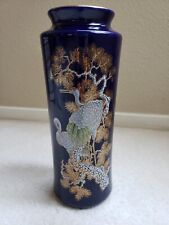 Vintage BLUE JAPANESE VASE - Crane with GOLD ACCENTS picture