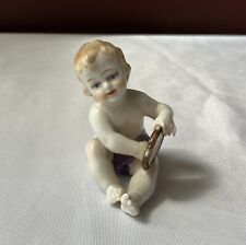 Antique Miniature German Porcelain Baby Playing Tambourine Figurine, Marked, 2