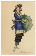 Pretty Woman COLOMBO Postcard c 1915 Lady with UMBRELLA Fashion picture