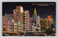 Miami Beach FL-Florida, Playground Of The America's At Night, Vintage Postcard picture