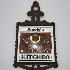 VINTAGE Sandy’s Kitchen Cast Iron Tile Trivet Made In Taiwan Painted Brown picture