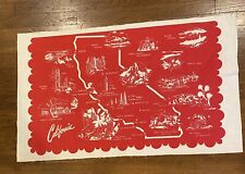 Vintage California Map Fabric Remnant, Famous California Sites, Tourists, 31
