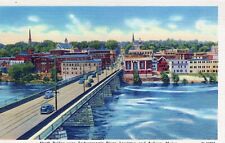 North Bridge over Androscoggin River, Lewiston & Auburn Maine. Linen Postcard picture