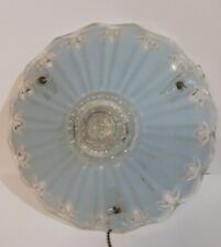Vtg Art Deco Frosted Blue Glass Light Shade 3 Hole Chain Ceiling Fixture Globe  picture