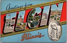 ELGIN, Illinois Large Letter Greetings Postcard Multi-View / KROPP Linen Unused picture