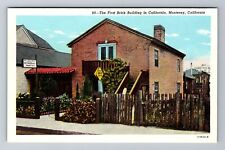 Monterey CA-California, First Brick Building, Antique, Vintage Souvenir Postcard picture