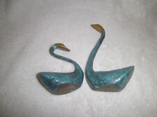 Pair Brass Swans painted Green 4 1/2 & 3 1/2 inches tall picture