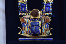 King Tut Tutankhamun-Egypt Scarab Necklace-Lapis Agate Turquoise-24k Gold Plated picture