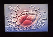 Antique Easter Postcard 1908 Airbrushed Embossed Easter Greetings Purple & Pink picture