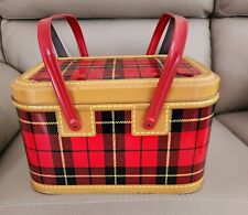 Vintage Red Scottish Red / Gold  Plaid Tin Picnic Basket Petra Cabot picture