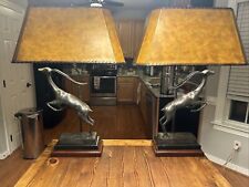 Bronze Gazelle Accent Lamps w/Faux Hide Animal Skin Shades Mid Century Modern picture