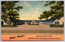 Illinois~Deluxe Motel Marion Motor Court Roadside Entrance~Vtg Linen Postcard picture