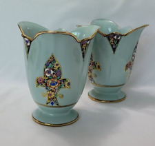 2 Vintage Noritake Sea Green Vase Hand Painted with Gold Accents Porcelain picture