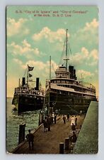 Detroit MI-Michigan, SS City St Ignace, City Of Cleveland Vintage c1912 Postcard picture