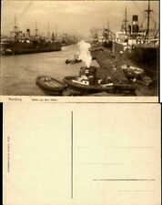 Hamburg Germany Partie aus dem Hafen boats ships tugboats ~ vintage postcard picture