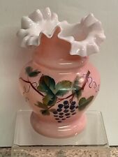 Vintage Bristol Ware England Glass Hand Painted Pink/White Ruffled Vase 5 1/4