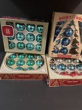 Vintage Shiny Brite Christmas Ornaments - Blue Silver Green picture