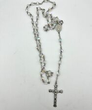 Vintage Chapel Sterling Silver Crystal Beads Crucifix Cross Mary Rosary Necklace picture