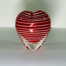 Heart Glass Paperweight Bud Vase Red White Striped 3.5 Inch Tall Art Glass picture