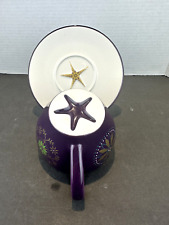 Collectible Starbucks Coffee Mug Purple Cup & Saucer Gold Star Holiday 2006 B6 picture