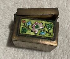 VINTAGE Chinese Cloisonné Enamel Stamp Box, Trinket Pill, Cute Miniature Box picture
