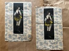 Antique 1910s risqué women in costumes floral paper prints lot of 2 (as is) picture