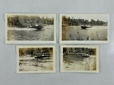 Man Running Boat On Lake Lot Of 4 B&W Photograph Snapshot 2.75 x 4.5 picture