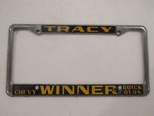 Vintage Tracy Winner Chevrolet Dealership License Plate Frame Metal Embossed Old picture